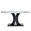 Faux Marble Dining Table Set with Convertible Base, Luxury Rectangular Kitchen Table for 6-8, Modern White Faux Marble Dining Room Table with MDF Base