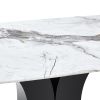 Faux Marble Dining Table Set with Convertible Base, Luxury Rectangular Kitchen Table for 6-8, Modern White Faux Marble Tabletop with MDF Base, Dining